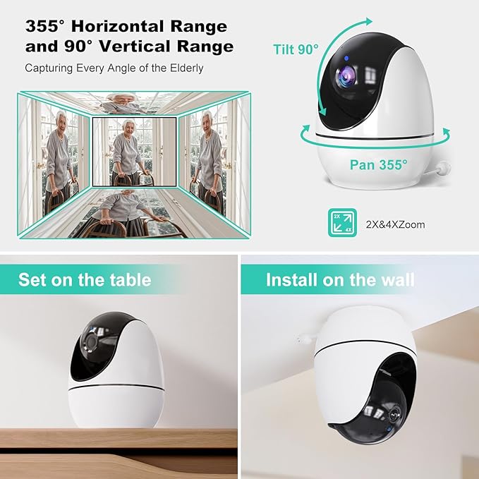 Elderly Monitors with Camera and Audio, Two-Way Talk Room Monitors for Elderly, Med Reminder Camera for Elderly Monitoring, Baby Monitors for Elderly Care and Caregivers, Video Monitor for Elderly