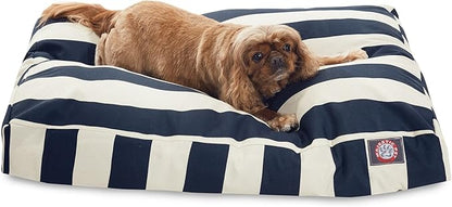 Majestic Pet Shredded Memory Foam Dog Bed Medium with Removable Washable Cover 35x29x4 Inch - Rectangle Orthopedic Dog Bed for Senior Dogs–Flat Durable Dogs Crate Bed - Vertical Stripe - Navy Blue