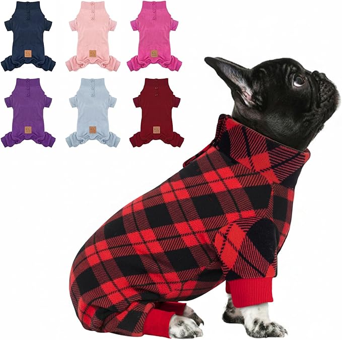 cyeollo Dog Pajamas Medium Size Dogs, Warm Fleece Doggy Pjs Soft Doggie Onesie Winter Dogs Coat Pet Jammies Fall Dog Sweater Pet Clothes Female & Male, Buffalo Plaid XL
