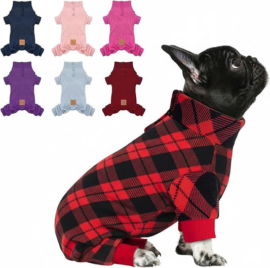 cyeollo Dog Pajamas Small Sized Dog, Warm Fleece Doggy Pjs Soft Doggie Onesie Stretchy Sweater in Cold Weather Winter Dogs Coat Pet Jammies Clothes for Puppy Female & Male, Buffalo Plaid L