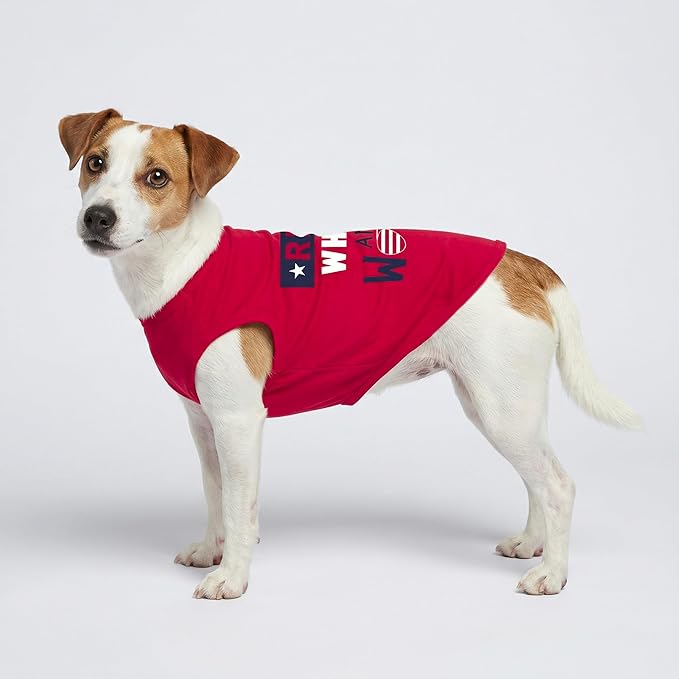 Fitwarm Patriotic Red White and Woof Dog Shirt, 4th of July Dog Clothes for Small Dogs Boy Girl, Funny Doggy Summer Clothes, Pet Outfit, Red, Blue, White, Medium