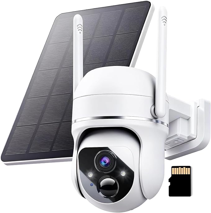 Goalake 5MP Solar Security Camera – Wireless Outdoor PTZ with 360°View, AI Motion Detection, 2-Way Talk, Spotlight & Siren, IP65 Weatherproof, Cloud or 512GB SD Card Storage (Pre-Inserted a SD Card)