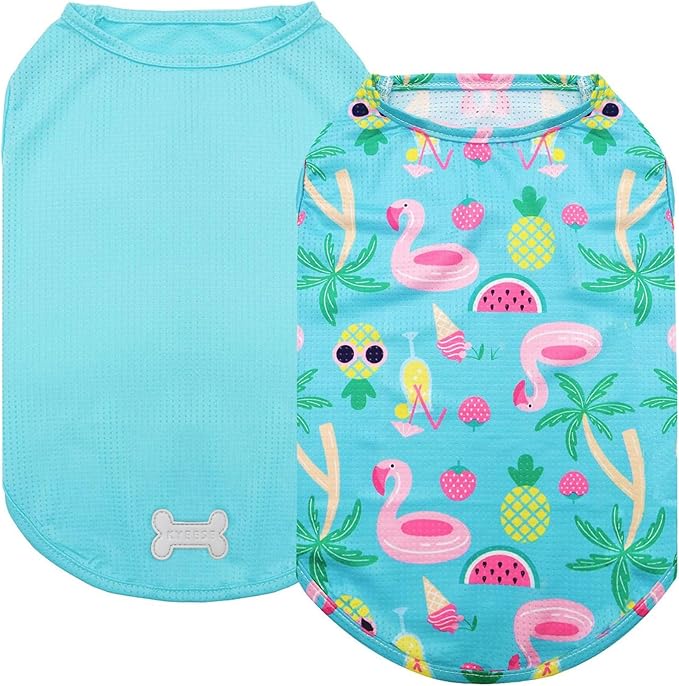 KYEESE 2Pack Dog Shirt, Lightweight Sun Protection Dog T Shirts for Medium Large Dogs Boy Girl, Breathable Mesh Tank Top Sleeveless Pet Reflective Vest, Soft Summer Dogs Clothes, Flamingo+Blue, 2XL