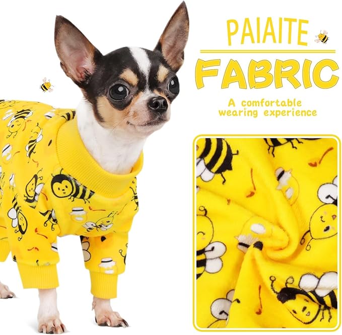 Paiaite Dog Pajamas Onesie: Comfortable Four-Legged Apparel for Small, Medium, & Large Dogs, Polyester Material for Comfort, Wrinkle Resistance, Moisture Wicking, Stretchiness Cute Bee M