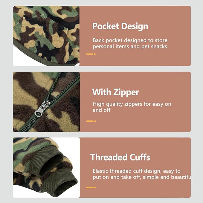 Small Dog Hoodie Camo French Bulldog Clothes Fashion Sports Puppy Coat Hood Sweatshirts with Zipper & Pocket Outdoor Pet Jacket Apparel for Chihuahua York & Pug M