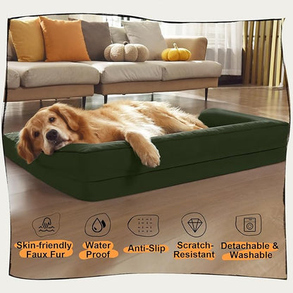 Extra Large Dog Bed-Orthopedic Waterproof XL Dog Bed for XLarge Extra Big Dogs - Foam Couch Sofa Washable with Removable Cover - Outpost Olive