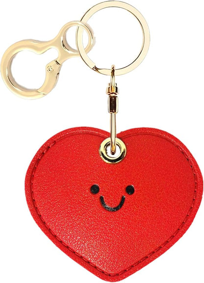 Leather Airtag Keychain Case Holder,Cute Protective Apple Air Tag Cover with Key Ring,Anti-Scratch Hidden Finder GPS Tracker Case for Wallet Keys,Bag,Pets,Backpack(Heart-Shaped)