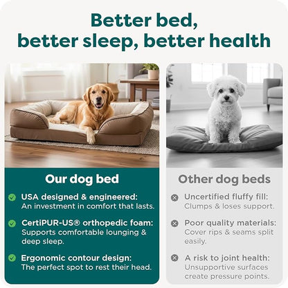 Furhaven Memory Foam Dog Bed for Large Dogs w/ Removable Bolsters & Washable Cover, For Dogs Up to 95 lbs - Plush & Velvet Waves Perfect Comfort Sofa - Brownstone, Jumbo/XL