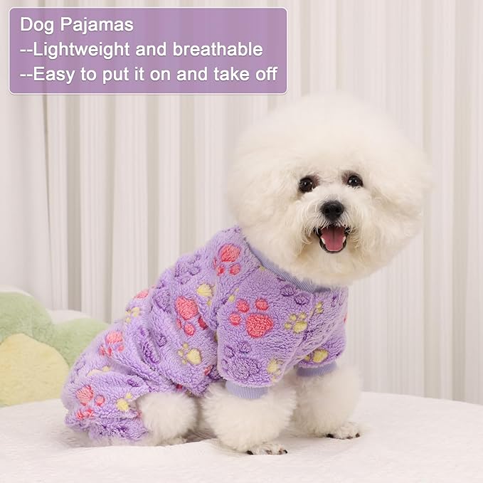 YIKEYO Dog Sweaters for Small Dogs, Dog Pajamas Winter Girl and Boy,Puppy 4 Legged Clothes Chihuahua Yorkie Teacup Jumpsuit Cute Feet Print(Purple, Small)