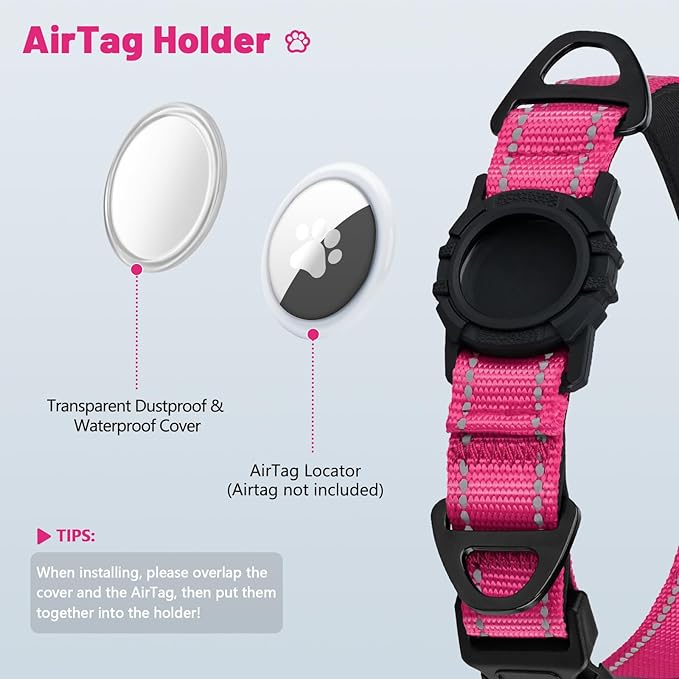 Taglory AirTag Dog Collar with Waterproof Holder for Small Dogs, Hot Pink S | Reflective for Night Walks & Low-Light Safety, Track Your Pup Peace of Mind, Adjustable Soft Padded, No More Dangling Tags