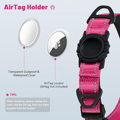 Taglory AirTag Dog Collar with Waterproof Holder for Small Dogs, Hot Pink S | Reflective for Night Walks & Low-Light Safety, Track Your Pup Peace of Mind, Adjustable Soft Padded, No More Dangling Tags