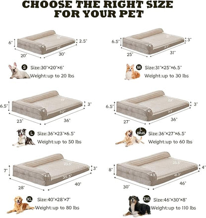 WINDRACING Orthopedic Dog Beds for Small Dogs, Waterproof Egg Foam Dog Sofa Bed with L Bolster Sides, Washable Small Pet Bed with Removable Cover & Non-Slip Bottom, 30 x 20 inch, Beige