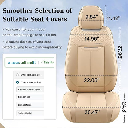 Coverado Car Seat Covers Full Set, Seat Covers Waterproof, Nappa Leather Seat Covers for Cars, Front and Back Car Seat Protector, Breathable Seat Cushion, Seat Cover Universal Fit Most Cars(Beige)