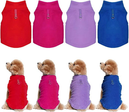 Rbenxia 4 Piece of Rose Red Dog Sweater with Leash Ring Soft Fleece Vest Dog Pullover Warm Jacket Pet Dogs Clothes Winter Dogs Outfits for Small Puppy Cat Pets (Rose Red+Red+Blue+Purple, Large)