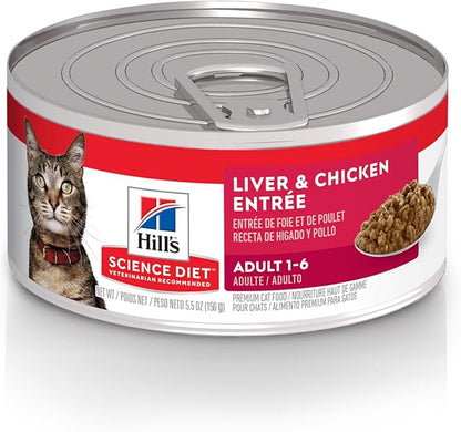 Hill's Science Diet Adult 1-6 Wet Cat Food, Liver & Chicken, 5.5 oz. Cans, 24-Pack
