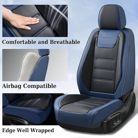 Coverado Car Seat Covers, Front Covers for Cars, Car Seat Cover Front Seats, Car Seat Protector Waterproof, Leather Car Seat Cushion, Universal Interior Covers Seat Protectors for Most Cars Blue