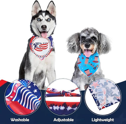 4th of July Dog Bandanas for Large Dogs 7 Pcs Sewing Hemming Patriotic Dog Bandanas Independence Day American Flag Day Dogs Drool Bibs Grooming L