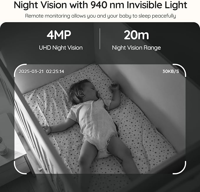 BOIFUN AI Baby Monitor with Camera and Audio, Safety Alerts (Tummy Sleeping & Face Area), WiFi Smartphone APP Control, Colorful Night Light, 2K HD Night Vision, Motion & Cry Detection, Two-Way Talk