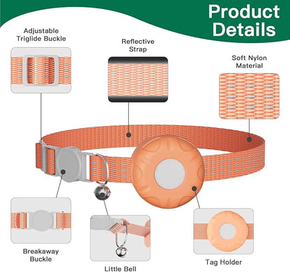 Cat Tracker,No Monthly Fee GPS Trackers for Cats,Pet Tracker Work with Apple Find My App(iOS Only),Real-Time Location Tracking,Cat Tracker GPS Collar with Safety Elastic Buckle-Orange