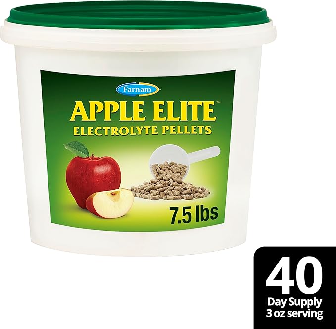 Farnam Apple Elite Electrolyte Supplement for Horses, Replaces Vital Minerals, for Hydration, No Added Sugar, Horse Supplements with Sodium, Potassium, Calcium & Magnesium, 7.5 lb, 40 Day Supply
