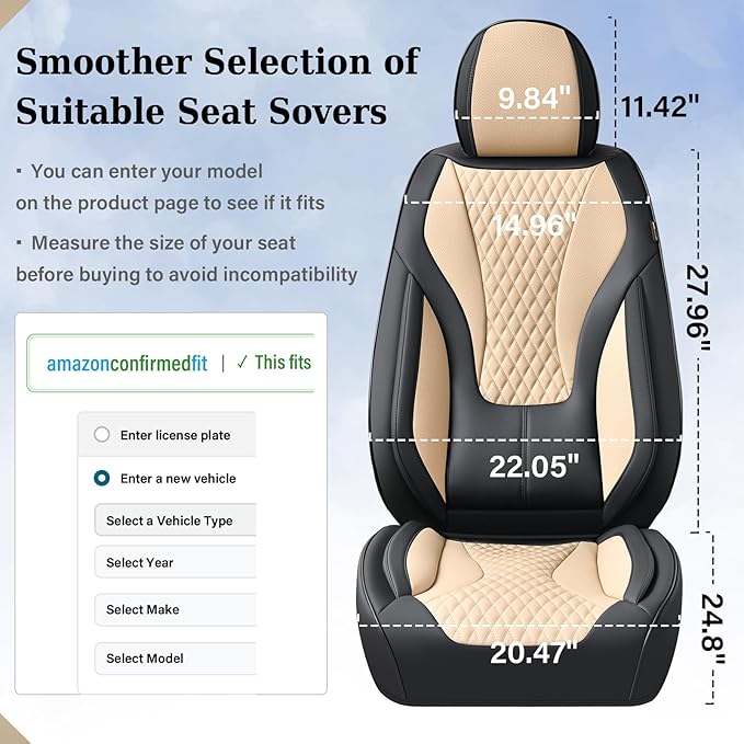 Coverado Waterproof Nappa Leather Car Seat Covers, Automotive Seat Covers，Front Car Seat Cushion & Car Seat Protector, Black&Beige Seat Covers Universal Fit for Most Cars, SUVs, Trucks