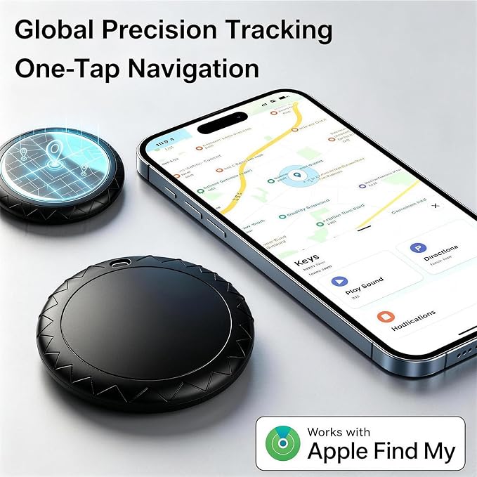 GPS Tracker for Dogs/Cat（2026 MFi Certified - Long Standby）Smart Collar with Real-Time Location - Pet Location Tracker with Holder, No Monthly Fee/No SIM Card,Works with iOS Find My,Ultra-Slim,IP68-W