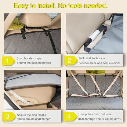 Dog Car Seat Cover, Deluxe Waterproof Pet Back Carseat Protector for Cars, SUVs, Trucks, Nonslip and Easy Cleanup Backseat Pet Cover for Automotive Rear Bench (Grey)