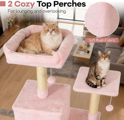 DORTALA 75" Tall Modern Cat Tree, Multi-Level Cat Tower with Large Condos, Sisal Scratching Posts, Top Perch, Hammock, Dangling Balls, Kitten Beds & Climbing Furniture for Indoor Cats (Pink)