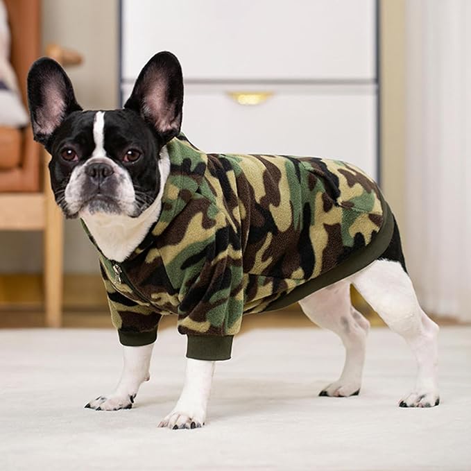 Small Dog Hoodie Camo French Bulldog Clothes Fashion Sports Puppy Coat Hood Sweatshirts with Zipper & Pocket Outdoor Pet Jacket Apparel for Chihuahua York & Pug XL