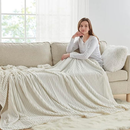 Nestl Microfiber White Throw Blanket, 50x60 inches, Lightweight Cut Plush, Fuzzy Blankets and Throws for Sofa, Bed Fleece Throw Blankets, Soft, Cozy, Breathable, Machine Washable