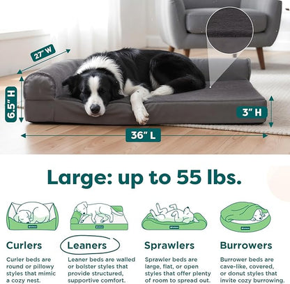 FurHaven Orthopedic Dog Bed for Large Dogs, L-Shaped Chaise Mattress with Egg Crate with Solid Orthopedic Foam Base for Joint Support, Washable Cover, Large, Plush & Velvet, Platinum Gray