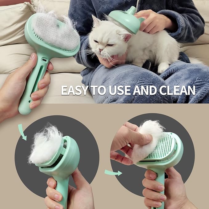 Pecait Cat Steam Brush for Shedding, 3 In 1 Steam Pet Brush Self Cleaning, Dog Brush for Long and Short Hair Dogs and Cats, Pet Grooming Comb Remove Tangled Loose Hair, Type-C Fast Charging (Green)