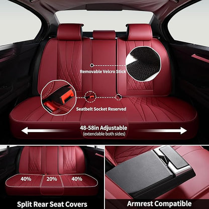 FLORICH Car Seat Covers Full Set, Luxury Seat Covers with 5 Seats, Waterproof Seat Protector Car Accessories Fit for Most Sedans SUV Pick-up Truck - Red