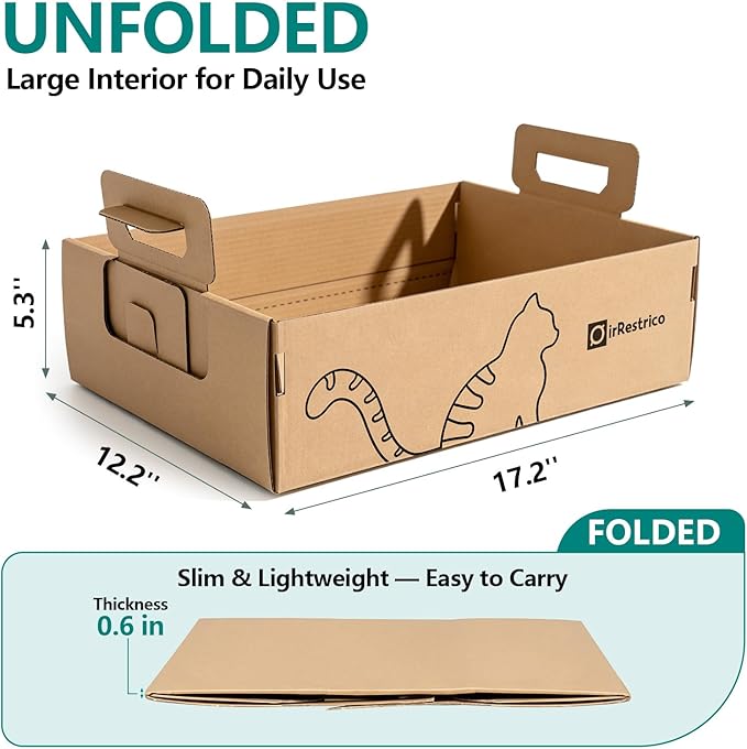 3-Pack Large Disposable Cat Litter Box, Recyclable Cardboard, Waterproof & Leak-Resistant, Portable for Travel, Temporary and Home Use