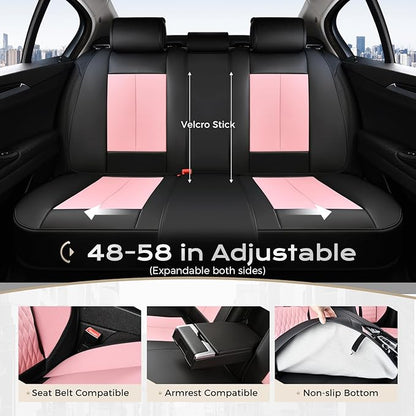 Coverado Leather Seat Cover Full Set, Waterproof Car Seat Covers with Lumbar Support, Front and Rear Seat Covers for Car, Universal Car Seat Protectors Car Seat Cushion Fit for Most Cars (Black&Pink)