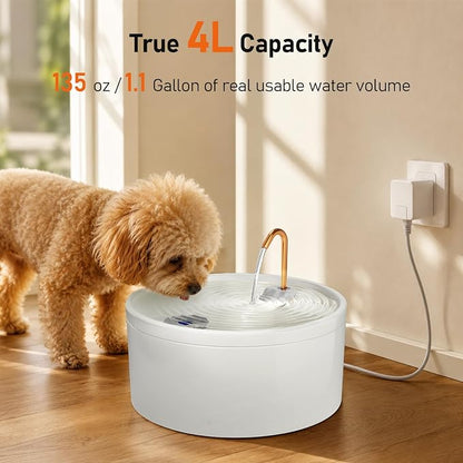 MISFANS Ceramic Dog Water Fountain, 4L/135oz/1.1Gal – All-Ceramic Body with Copper Water Spout – Pet Drinking Fountain for Medium & Small Dogs, Ultra-Quiet Pump, Includes 3 Filters & Sponges
