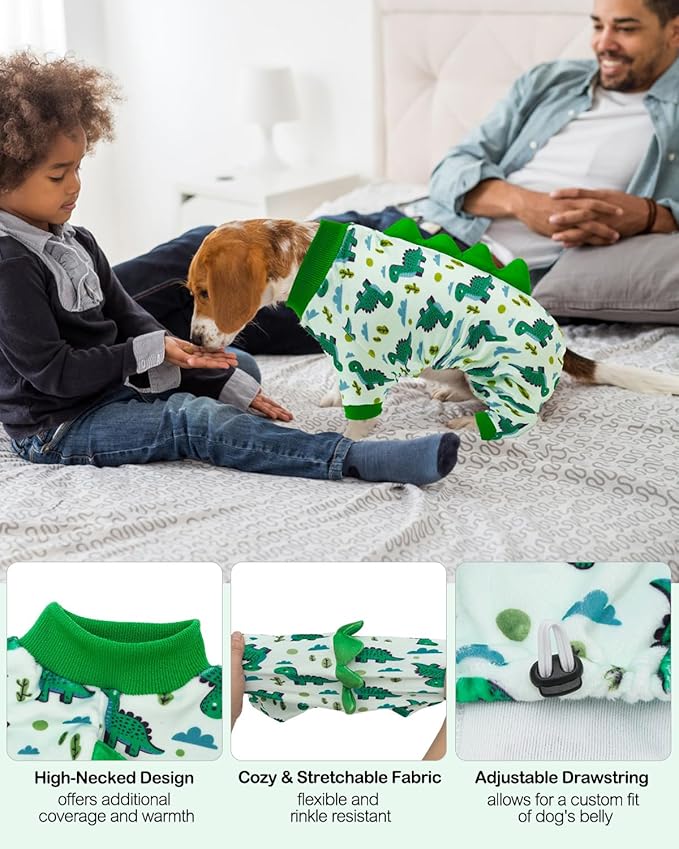 CuteBone Dinosaur Costume Dog Pajamas, Stretchy Spandex Crystal Velvet Sleepwear Coat for Small Dogs, Soft & Warm Pet Outfit Clothes for Cold Weather, Cozy Pullover Design COSP16XS