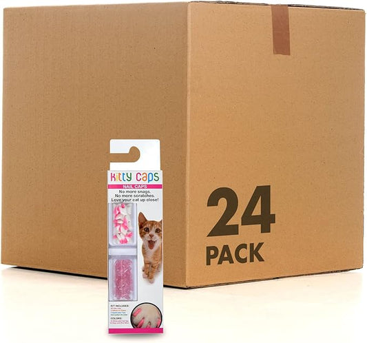 Kitty Caps Nail Caps for Cats | Safe, Stylish & Humane Alternative to Declawing | Stops Snags and Scratches, Medium (9-13 lbs), White with Pink Tips & Clear with Pink Glitter - 24 Pack