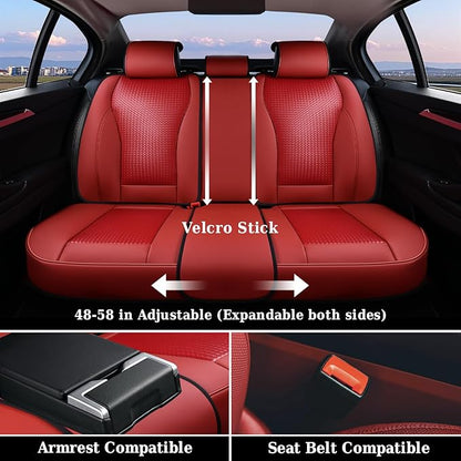 Coverado Car Seat Covers Full Set, Red Seat Covers for Cars, Waterproof Nappa Leather Automotive Seat Covers with Lumbar Head Pillow, Car Seat Protectors, Universal Fit for Most Cars SUV