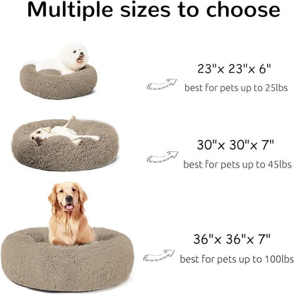HACHIKITTY Calming Donut Cuddler Dog Bed, Round Fluffy Pet Bed with Sewn-in Cushionfor Large Dogs,Washable, Large, Taupe, 30''