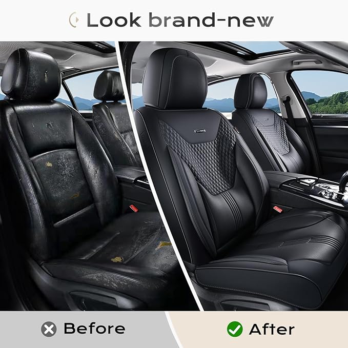 Coverado Car Seat Covers with Lumbar Support, Front Covers for Cars, Universal Automotive Seat Cover, Waterproof, Leather Car Seat Cushion, Interior Seat Protectors for Most Cars