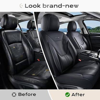 Coverado Car Seat Covers with Lumbar Support, Front Covers for Cars, Universal Automotive Seat Cover, Waterproof, Leather Car Seat Cushion, Interior Seat Protectors for Most Cars