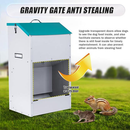 50 Lbs Automatic Dog Feeder for Large Dogs, Dog Food Dispenser | Galvanized Gravity Pet Feeder with Clear Gravity Door, for Large Breeds & Multiple Dogs, Indoor & Outdoor Use, Wall Mountable