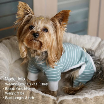 KYEESE Dog Pajamas Stretchable 4 Legs Doggie Jammies Striped Jumpsuit Lightweight Onesie Puppy Pajamas Cozy Outfit Comfortable Dog Clothes Hair Shedding Cover Pet Sleepwear, Green Striped, Medium