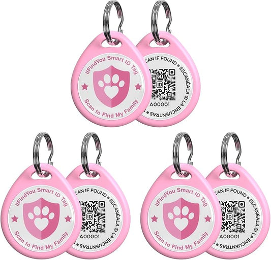 Dog Tags Personalized, QR Code Pet ID Tags for Dog Collar, Online Profile, Scan Location Alerts, Pink