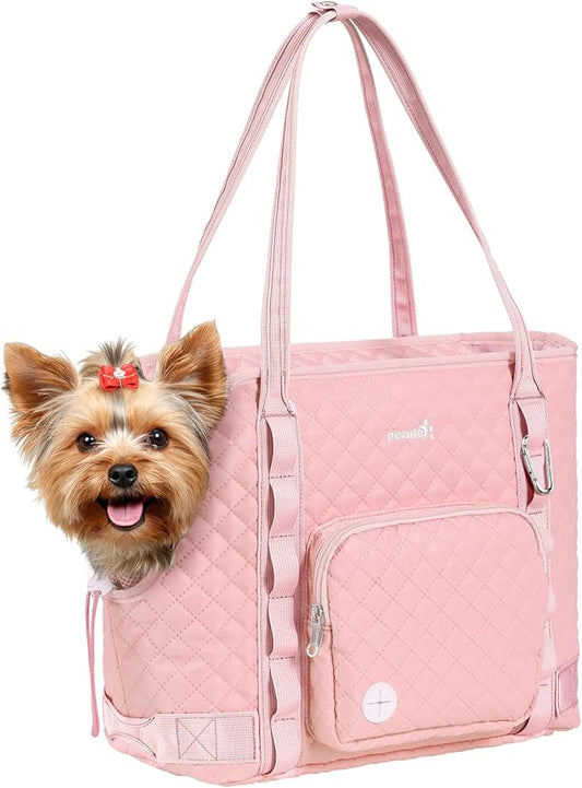 Pecute Dog Purse Carrier, Dog Carrier with Pockets for Small Dogs, Fits Dogs 5 lbs to 9 lbs, Cat and Puppies Tote Bag, Outing, Travel, Vet, Pink