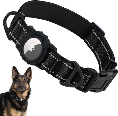 Taglory AirTag Dog Collar with Waterproof Holder for Large Dogs, Black, XL | Reflective for Night Walks & Low-Light Safety, Track Your Pup Peace of Mind, Adjustable Soft Padded, No More Dangling Tags