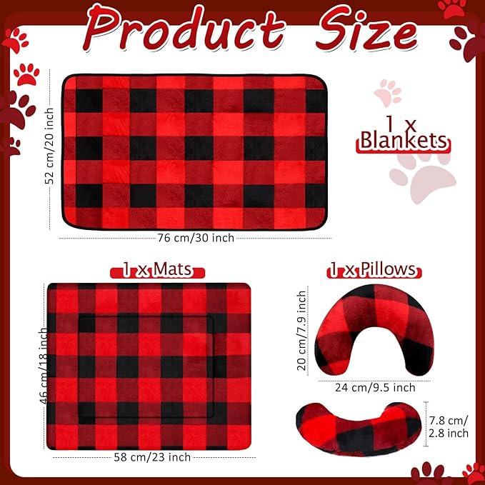 Namalu Christmas Pet Bed Mats with Puppy Dog Blankets and Pillows for Cats Puppy Bed Warm Sleep Mat Fleece Blanket Fluffy Pet Calming Toy Half Donut U Shaped Neck Pillow for Small Dogs and Cats