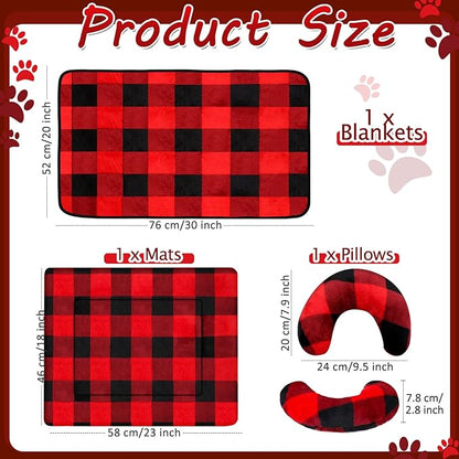 Namalu Christmas Pet Bed Mats with Puppy Dog Blankets and Pillows for Cats Puppy Bed Warm Sleep Mat Fleece Blanket Fluffy Pet Calming Toy Half Donut U Shaped Neck Pillow for Small Dogs and Cats
