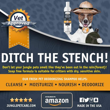 Jungle Pet Deodorizing Dog Shampoo for Smelly Dogs - Grooming & Cleansing Pet Shampoo for Dogs with Hypoallergenic Essential Fatty Acids - Soap, Sulfate & Paraben Free - Sweet Pea Vanilla Scent, 16 oz